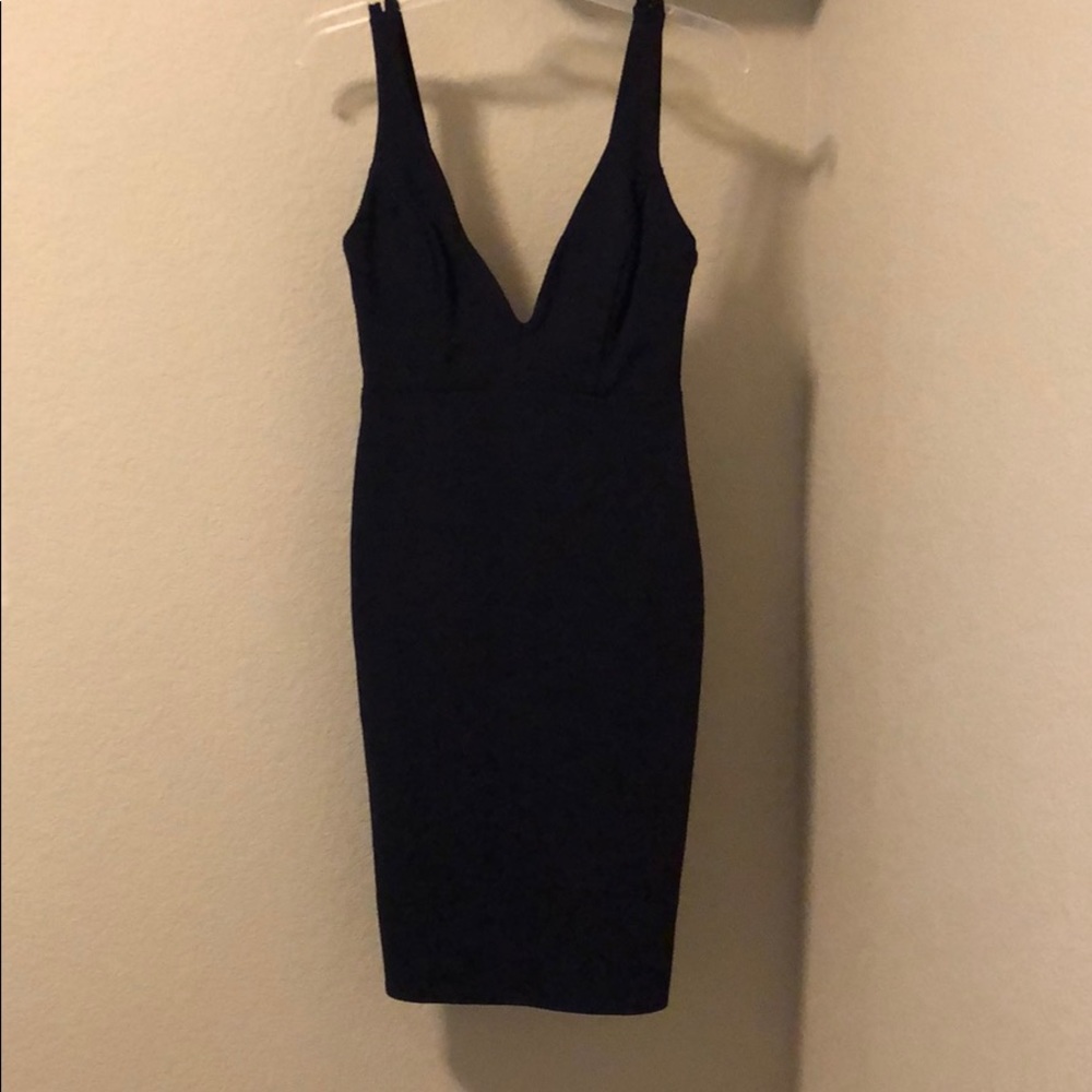 Navy blue low cut, fitted dress